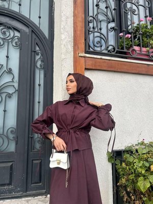 Modal Gabardin Mevsimlik Bağlamalı Bluz Etek Takım