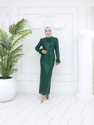Zümrüt Yeşili Pul Payet Abiye Elbise Zümrüt Yeşili Pul Payet Abiye Elbise