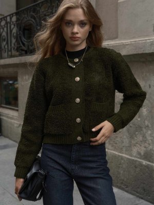 Tedy Dokulu Premium Haki Hırka