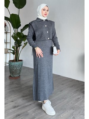 Bolerolu Elbiseli Antrasit Takım