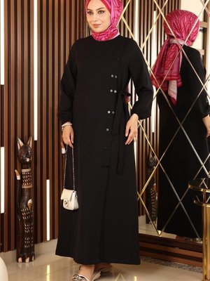 Siyah Düğmeli Yandan Bağlamalı Ferace Siyah Düğmeli Yandan Bağlamalı Ferace