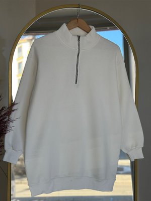 Birgül Fermuarlı Yarım Balıkçı Üç İp Sweat Beyaz Birgül Fermuarlı Yarım Balıkçı Üç İp Sweat Beyaz