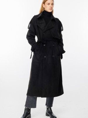 Süet Siyah Trençkot