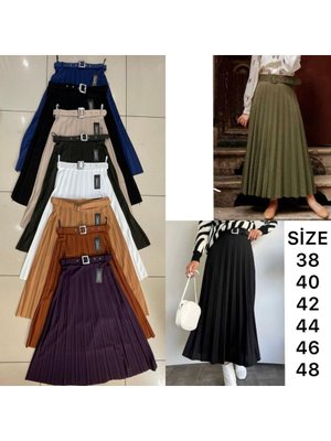 Kemerli Pileli Sole Etek