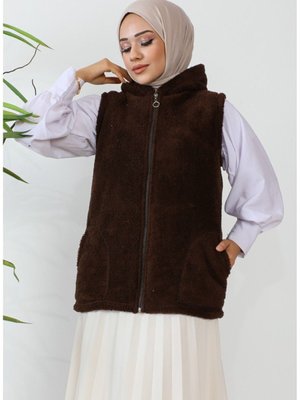 Peluş Polar Yelek Kahve Rengi Peluş Polar Yelek Kahve Rengi