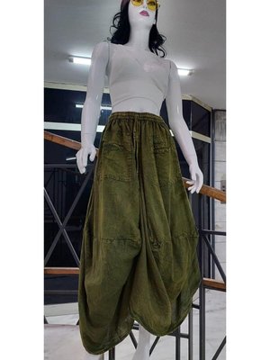 Haki Hint Etnik Cepli Taşlanmış Şalvar Straplez Elbise Uzun Etek