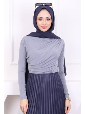 Gri Balıkçı Yaka Drapeli Sandy Bluz