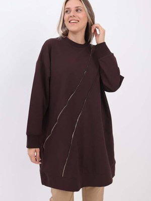 Acı Kahve Süs Fermuarlı Sweat Tunik Acı Kahve Süs Fermuarlı Sweat Tunik