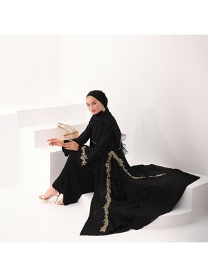 Lüks Star Gold Şık Abaya Krep Şifon Kaliteli Kumaş El İşlemeli Özel Dikim Lüks Star Gold Şık Abaya Krep Şifon Kaliteli Kumaş El İşlemeli Özel Dikim