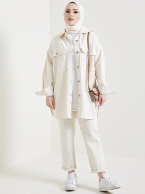 Ceket Pantolon İkili Kot Takım Ekru