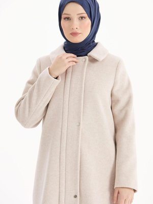 Deri Garnili Kaşe Manto Taş