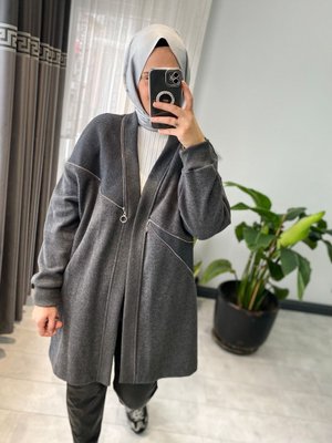 Fitilli Örme Kumaş Fermuar Detaylı Hırka Fitilli Örme Kumaş Fermuar Detaylı Hırka
