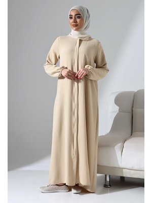 Krem Aerobin Gizli Fermuarlı Ferace Elbise Krem Aerobin Gizli Fermuarlı Ferace Elbise