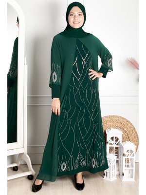 Nehir Büyük Beden Şifon Abiye Zümrüt