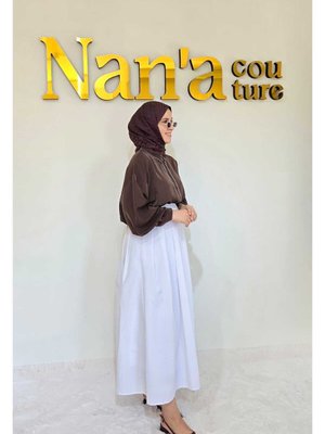 Pileli Astarlı Poplin Etek