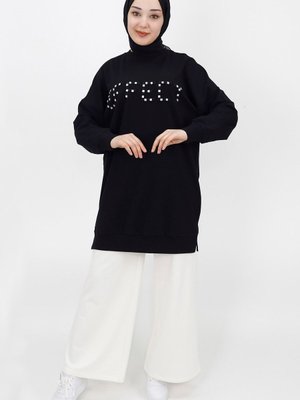 Siyah Taş Detaylı 2ip Sweatshirt Siyah Taş Detaylı 2ip Sweatshirt