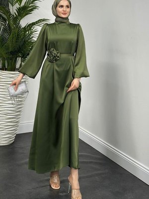 Fayette Kemeri Güllü Elbise Haki Fayette Kemeri Güllü Elbise Haki