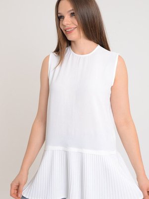 Penye Kumaş Pliseli Sıfır Kol Içlik Tunik