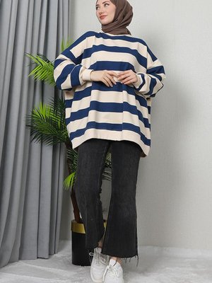 Oversize Çizgi Detay Sweat Lacivert Oversize Çizgi Detay Sweat Lacivert