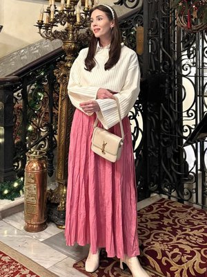 Krem Triko Crop & Pembe Kraşlı Bohem Etek Çok Renkli