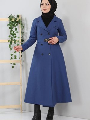 İndigo Düğmeli Trençkot