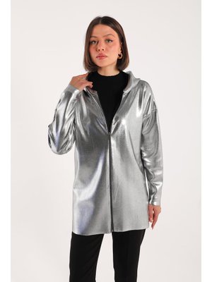 Gümüş Varaklı Triko Hırka