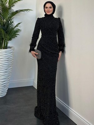 Meleda Taşlı Kuyruklu Likralı Balık Abiye Elbise Siyah Meleda Taşlı Kuyruklu Likralı Balık Abiye Elbise Siyah