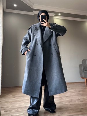 Kalın Kaşe Astarlı Kaban Antrasit