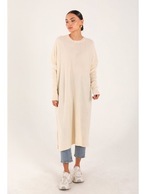 Krem Uzun Triko Tunik