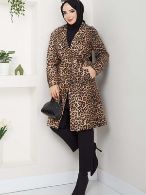 Baskılı Kaşe Kaban Leopar