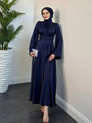 Belden Bağlamalı Saten Abiye Elbise