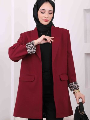 Bordo Kruvaze Yaka Cepli Blazer Ceket