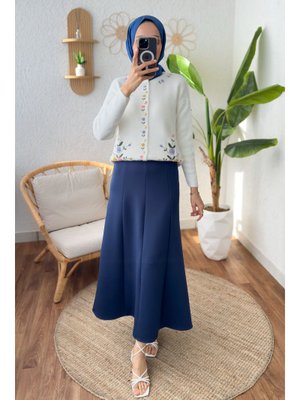 Lacivert Parçalı Scuba Etek