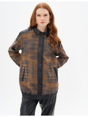 Suni Deri Garnili Ceket Camel