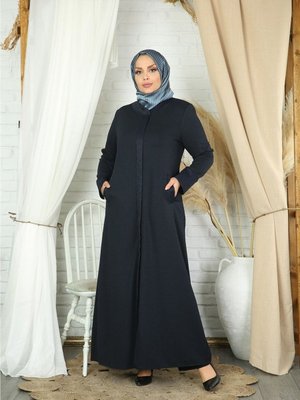 Kol Detaylı Fermuarlı Lacivert Manto