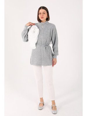 Gri Çiçekli Tirko Hırka