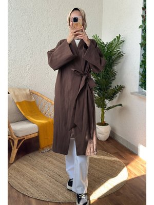 Kahverengi Yandan Bağlamalı Kimono