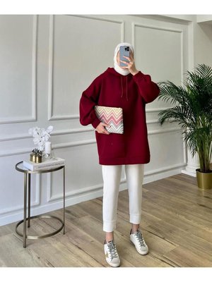 Kapüşonlu Balon Kol İplik Şardonlu Geniş Ve Bol Kalıp Polar