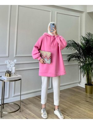 Kapüşonlu Balon Kol İplik Şardonlu Geniş Ve Bol Kalıp Polar