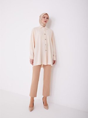 Önü Metal Düğmeli Gömlek Nude