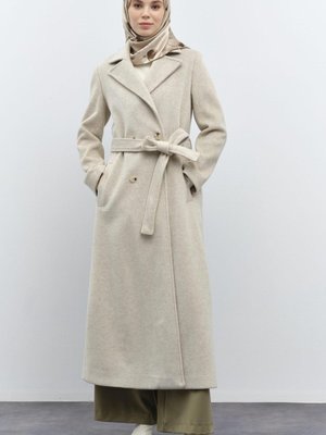 Blazer Yakalı Kruvaze Manto Taş Blazer Yakalı Kruvaze Manto Taş