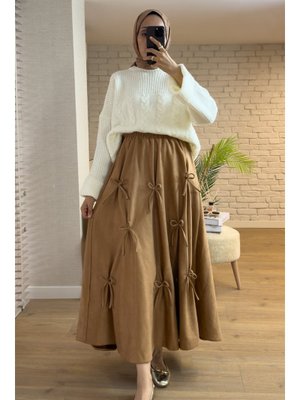 Taba Kurdele Detaylı Süet Etek