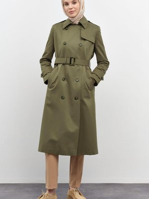 Rüzgarlık Detaylı Pilikaşeli Trenç Haki