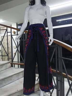 Siyah Otantik Nakış İşlemeli Harem Şalvar Bulmaca Pantolon