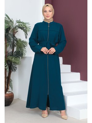 Zümrüt Yeşili Büyük Beden Fermuarlı Ferace Zümrüt Yeşili Büyük Beden Fermuarlı Ferace