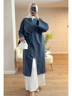 Lacivert Yandan Bağlamalı Kimono