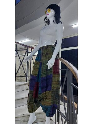 Renkli Hint Otantik Yıkamalı Taşlanmış Patchwork Şalvar Pantolon Renkli Hint Otantik Yıkamalı Taşlanmış Patchwork Şalvar Pantolon