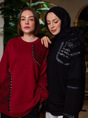 Zımbalı Nakışlı Bordo Renk Sweatshirt Zımbalı Nakışlı Bordo Renk Sweatshirt