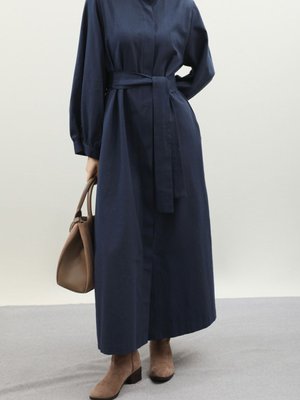 Kuşaklı Gabardin Elbise Lacivert Kuşaklı Gabardin Elbise Lacivert