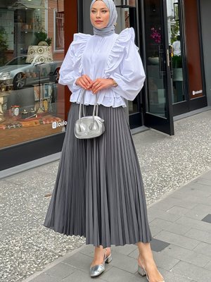 Antrasit Pliseli Etek